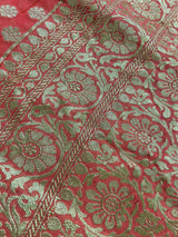 Coral Peach Color Pure Khaddi Georgette Banarasi Silk Saree with Muted Gold Weave | SILK MARK CERTIFIED - Kaash