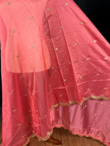 Coral Peach Color Soft Organza Dupatta with Embroidery, Sequin and Zari on Borders with small buttis - Kaash