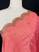 Coral Peach Color Soft Organza Dupatta with Embroidery, Sequin and Zari on Borders with small buttis - Kaash