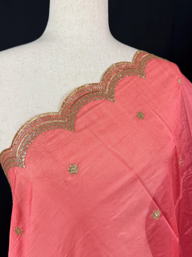 Coral Peach Color Soft Organza Dupatta with Embroidery, Sequin and Zari on Borders with small buttis - Kaash