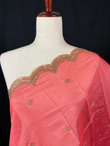 Coral Peach Color Soft Organza Dupatta with Embroidery, Sequin and Zari on Borders with small buttis - Kaash