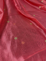 Coral Peach Color Soft Organza Dupatta with Embroidery, Sequin and Zari on Borders with small buttis - Kaash