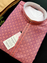 Coral Peach Color with undertone of Purple Kurta with Self Embroidery and Tiny Zari Buttis - Kaash