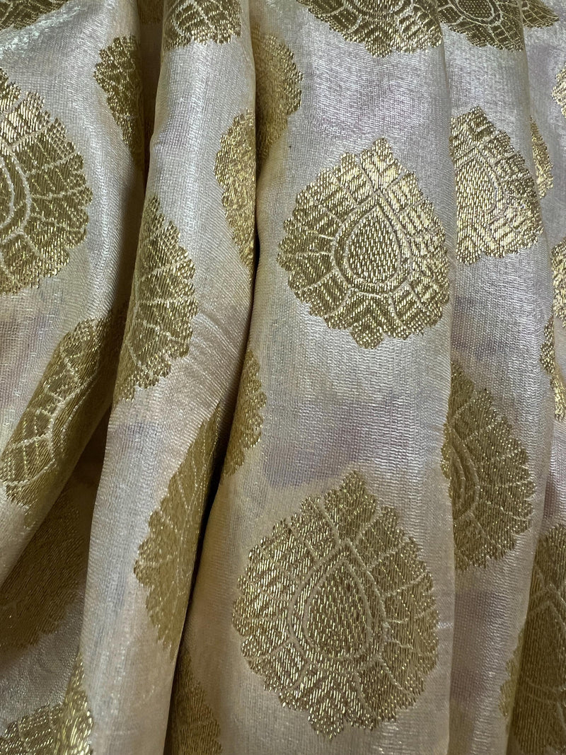 Cream and Red Half and Half Traditional Banarasi Satin Silk Saree - Kaash