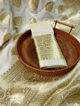 Cream Color Banarasi Saree - Soft Handloom Banarasi Silk Saree - Muted Gold Zari Weave - Kaash