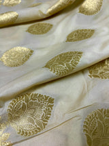 Cream Color Banarasi Saree - Soft Handloom Banarasi Silk Saree - Muted Gold Zari Weave - Kaash