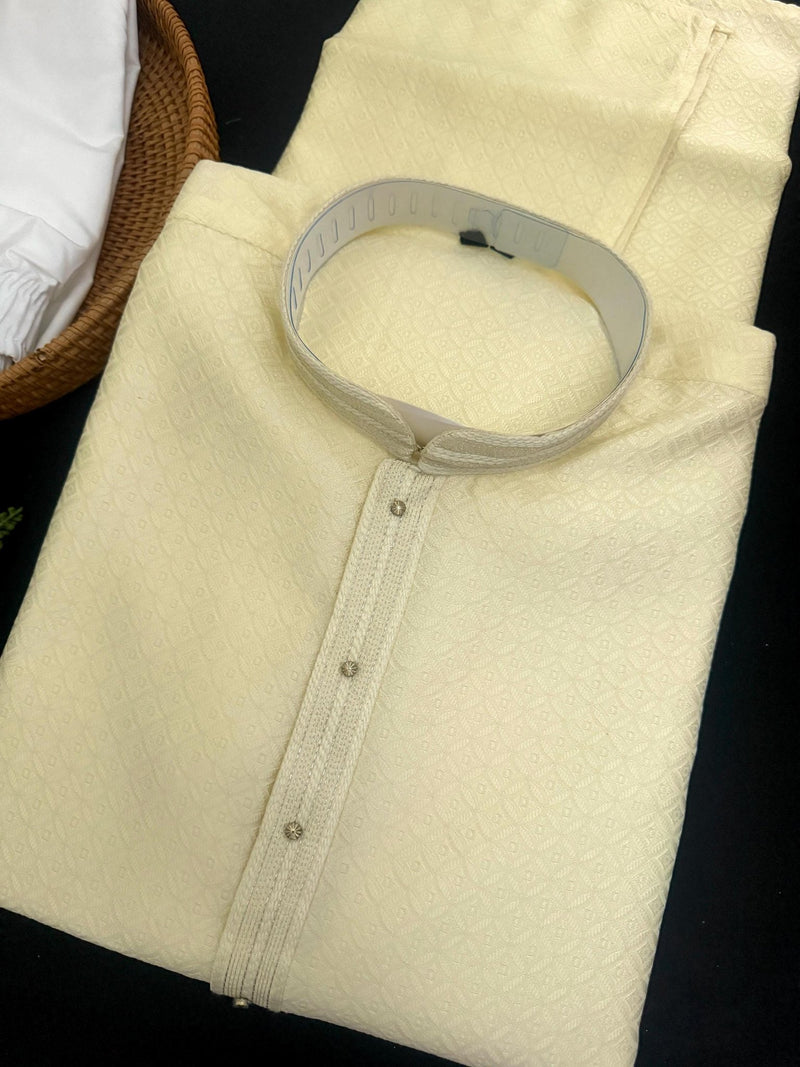Cream Color Kurta with Self Design | Wedding & Party Wear - Kaash
