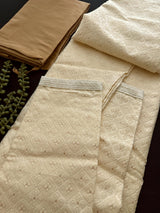 Cream Color Men Kurta Pajama with Embossed Embroidery and Zari - Kaash