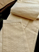 Cream Color Soft Silk Self Embeeriodery Men Kurta Pajama with Self Design material with small Zari Weave butti - Kaash