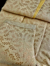 Cream Gold (Size 38) men's kurta pajama in jacquard silk with floral jaal in gold zari — Kaash Collection