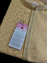 Cream Gold (Size 38) men's kurta pajama in jacquard silk with floral jaal in gold zari — Kaash Collection