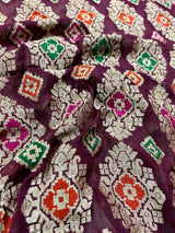 Cream Gold with Wine pure khaddi georgette banarasi silk saree with meenakari floral weave — Kaash Collection