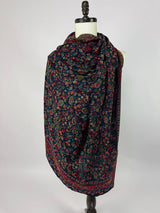 Dark Blue pure pashmina Kashmiri shawl with kani weave, floral motifs — Kaash Collection