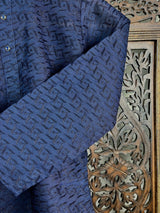 Dark Blue Boys Cotton Chikankari 2-piece kurta pajama set for boys with lucknowi chikankari on cotton — Kaash Collection