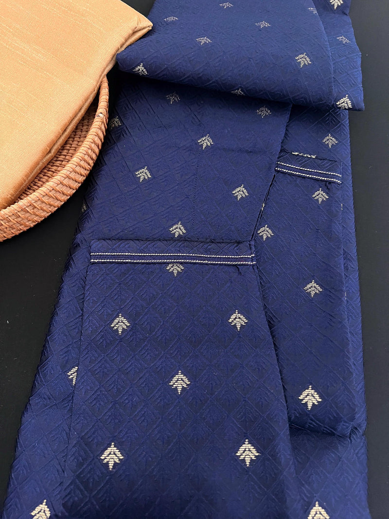 Dark Blue Men Kurta Pajama | Self Design embroidery Style with Zari Weave buttis | Men Ethnic Wear | Kurta Pajama in Blue Color For Men - Kaash