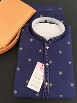 Dark Blue men's kurta pajama in soft silk (non-pure) with small zari butti weaving with self-design — Kaash Collection