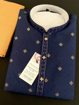 Dark Blue men's kurta pajama in soft silk (non-pure) with small zari butti weaving with self-design — Kaash Collection