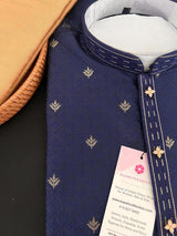 Dark Blue men's kurta pajama in soft silk (non-pure) with small zari butti weaving with self-design — Kaash Collection