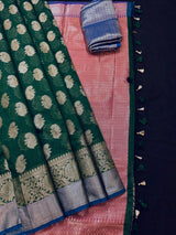Dark Green Color Semi Banarasi Silk Saree Resham Zari Weave - Kaash