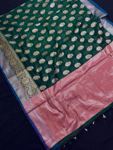 Dark Green Color Semi Banarasi Silk Saree Resham Zari Weave - Kaash