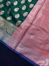 Dark Green Color Semi Banarasi Silk Saree Resham Zari Weave - Kaash