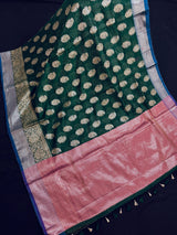 Dark Green Color Semi Banarasi Silk Saree Resham Zari Weave - Kaash
