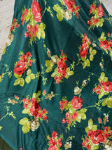Dark Green Color Soft Khaadi Silk Floral Digital Print Saree - Kaash