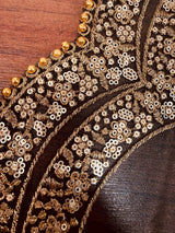 Dark Green net dupatta with gold zari, sequin & beadwork — Kaash Collection