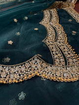 Dark Green net dupatta with gold zari, sequin & beadwork — Kaash Collection