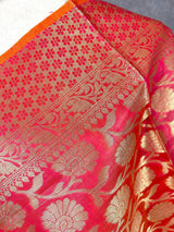 Dark Peach Banarasi Cotton Silk dupatta in cotton silk (non-pure) with floral jaal with muted gold zari — Kaash Collection