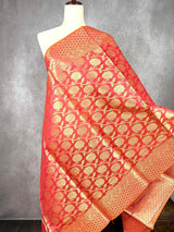 Dark Peach Banarasi Cotton Silk dupatta in cotton silk (non-pure) with floral jaal with muted gold zari — Kaash Collection