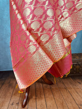 Dark Peach Banarasi Cotton Silk dupatta in cotton silk (non-pure) with floral jaal with muted gold zari — Kaash Collection
