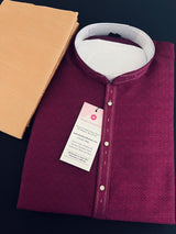 Dark Purple men's kurta pajama in soft silk (non-pure) with simple self-design — Kaash Collection