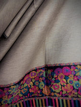 Deep Beige & Black Reversible pashmina wool Kashmiri shawl with reversible floral jacquard weave — Kaash Collection