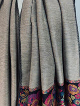 Deep Beige & Black Reversible pashmina wool Kashmiri shawl with reversible floral jacquard weave — Kaash Collection