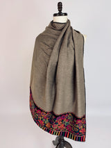 Deep Beige & Black Reversible pashmina wool Kashmiri shawl with reversible floral jacquard weave — Kaash Collection