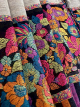 Deep Beige & Black Reversible pashmina wool Kashmiri shawl with reversible floral jacquard weave — Kaash Collection