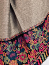 Deep Beige & Black Reversible pashmina wool Kashmiri shawl with reversible floral jacquard weave — Kaash Collection