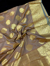 Deep Beige Fawn with undertone of gold Traditional Banarasi Handloom Saree in Banarasi Silk - Kaash