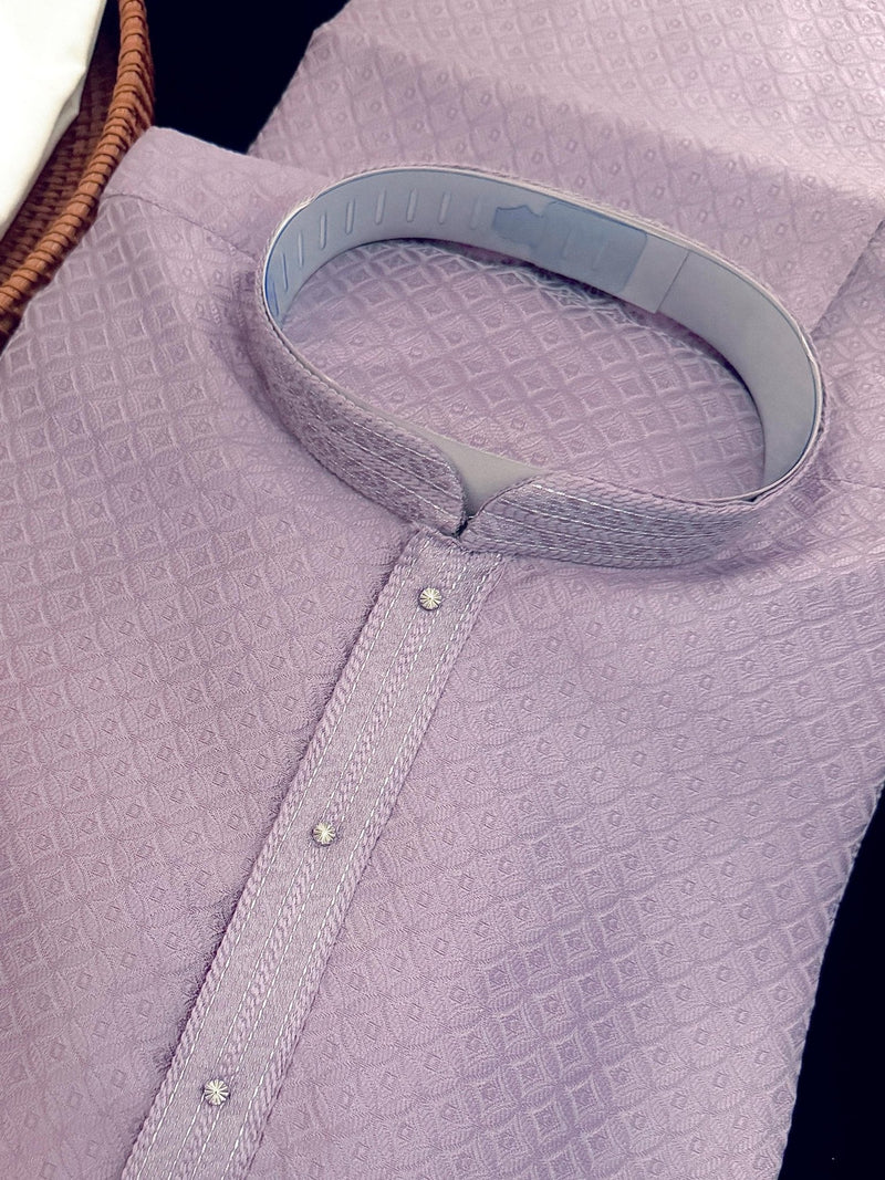 Deep Lavender Color Kurta with Self Design | Wedding & Party Wear - Kaash