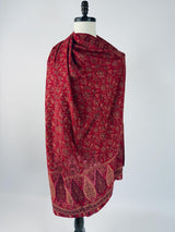 Deep Maroon kashmiri wool Kashmiri shawl with zari weave, floral patterns — Kaash Collection