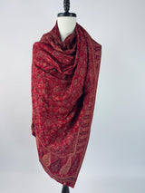 Deep Maroon kashmiri wool Kashmiri shawl with zari weave, floral patterns — Kaash Collection