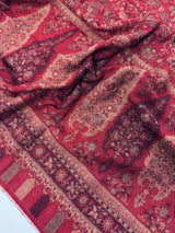 Deep Maroon kashmiri wool Kashmiri shawl with zari weave, floral patterns — Kaash Collection