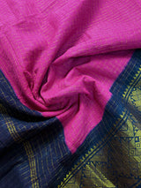 Deep Pink Blue Madurai Sungudi Cotton Saree | Zari Checks Handmade Traditional Wear | No Blouse - Kaash
