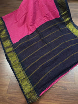 Deep Pink Blue Madurai Sungudi Cotton Saree | Zari Checks Handmade Traditional Wear | No Blouse - Kaash