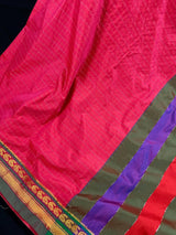 Deep Pink cotton saree with kantha stitch with zari temple border — Kaash Collection