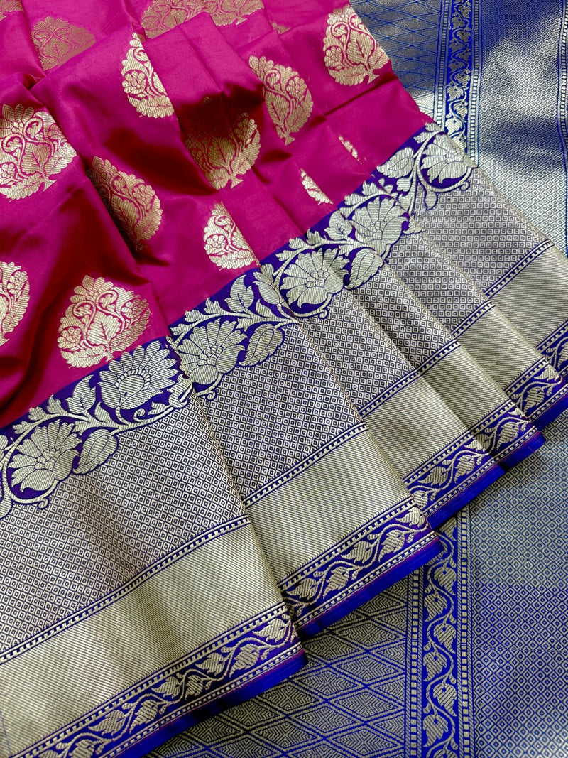 Deep Pink Traditional Banarasi Handloom Soft Silk Saree - Kaash