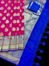 Deep Pink Traditional Banarasi Handloom Soft Silk Saree - Kaash