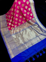 Deep Pink Traditional Banarasi Handloom Soft Silk Saree - Kaash