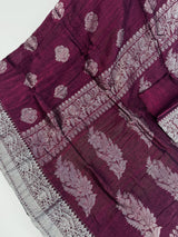 Deep Purple Bengal Linen saree in bengal linen with silver zari weaving on bengal linen — Kaash Collection